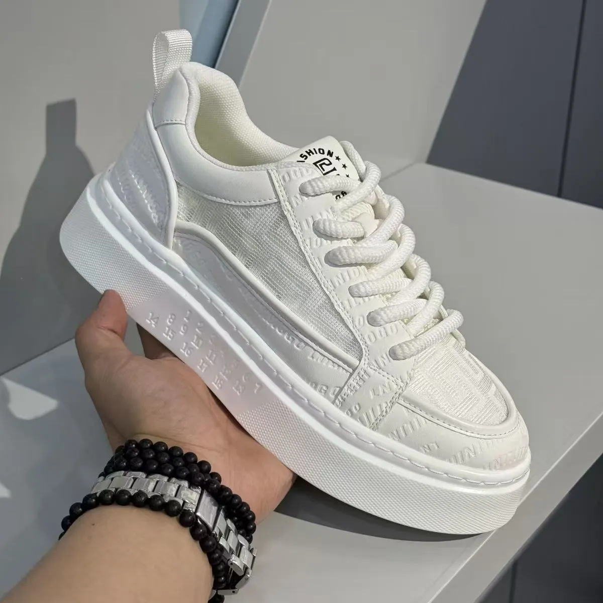 Men's White Sneakers - Winter Breathable Trendy Casual Shoes for Teenagers - Non-Slip, Thick-Soled, Height Increasing Sports Footwear showcase 8