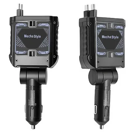120W Car Charger with Retractable Cables, Dual Port Fast Charging Cigarette Lighter Adapter for Phones and Tablets - Mech Design