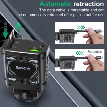 120W Car Charger with Retractable Cables, Dual Port Fast Charging Cigarette Lighter Adapter for Phones and Tablets - Mech Design showcase 7
