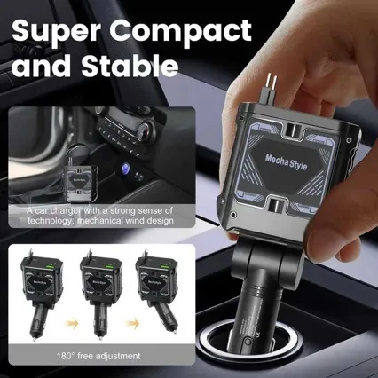 120W Car Charger with Retractable Cables, Dual Port Fast Charging Cigarette Lighter Adapter for Phones and Tablets - Mech Design thumbnail 2