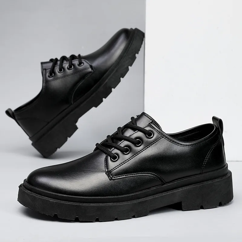 Men's Leather Dress Shoes British Style Platform Casual Trendy Shoes 2023 Winter New Arrival Cross-border Business Shoes for Young Men thumbnail 1