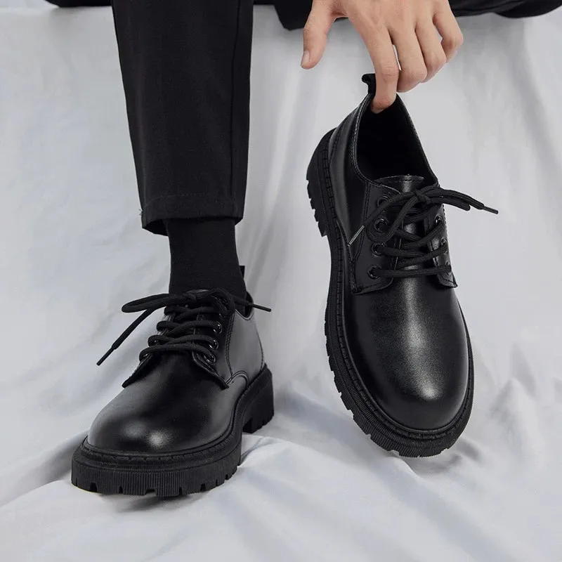 Men's Leather Dress Shoes British Style Platform Casual Trendy Shoes 2023 Winter New Arrival Cross-border Business Shoes for Young Men showcase 14