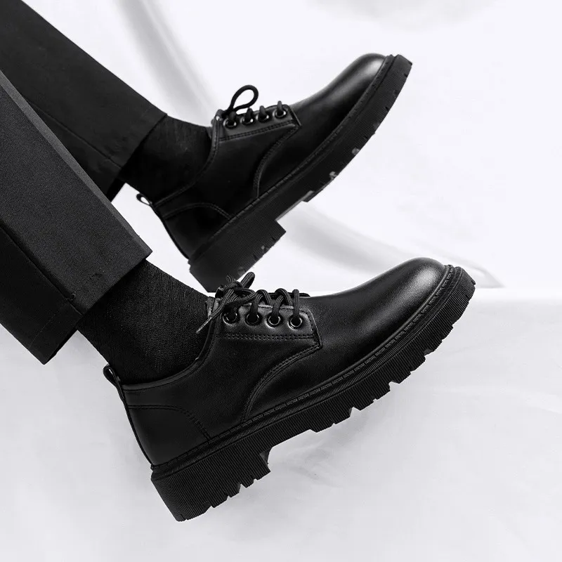 Men's Leather Dress Shoes British Style Platform Casual Trendy Shoes 2023 Winter New Arrival Cross-border Business Shoes for Young Men showcase 13