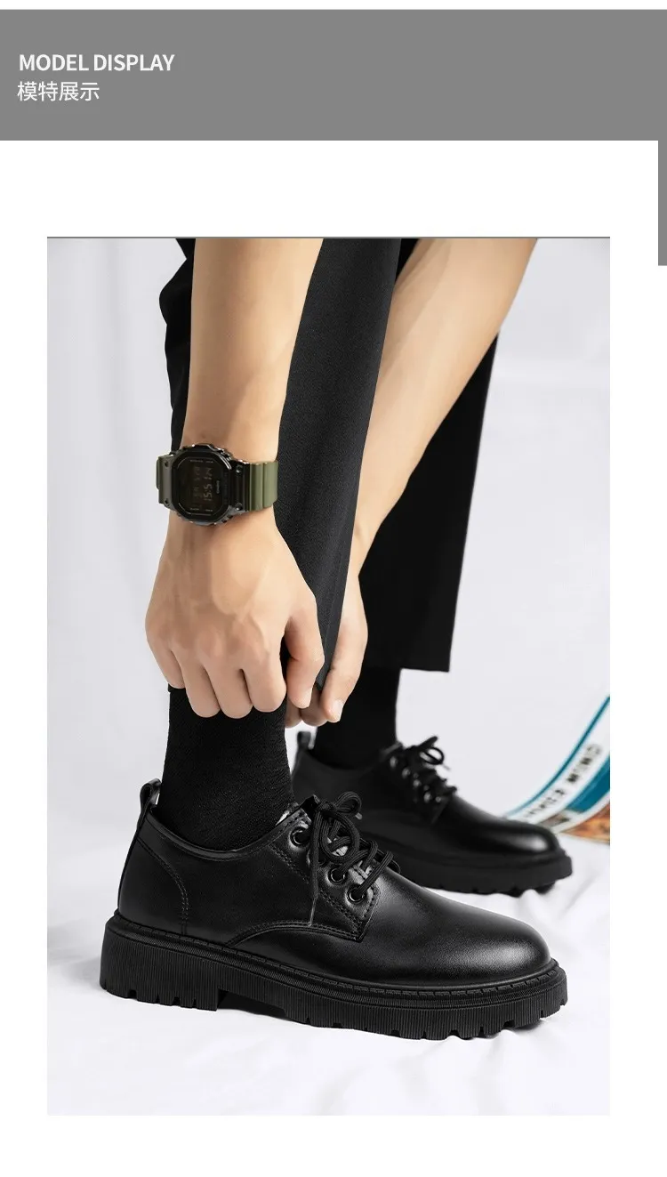 Men's Leather Dress Shoes British Style Platform Casual Trendy Shoes 2023 Winter New Arrival Cross-border Business Shoes for Young Men showcase 5