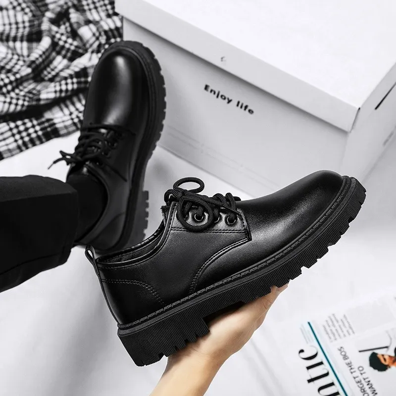 Men's Leather Dress Shoes British Style Platform Casual Trendy Shoes 2023 Winter New Arrival Cross-border Business Shoes for Young Men showcase 15