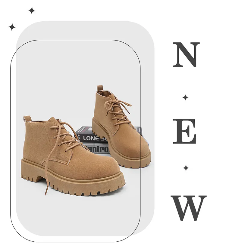 Men's High-Top Suede Derby Shoes - Autumn Fashion Work Boots with Thick Sole and Large Toe - Retro Trendy Yellow Boots showcase 1