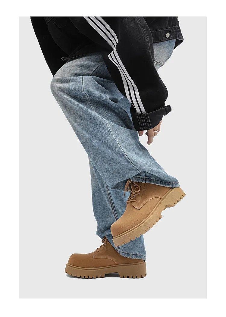 Men's High-Top Suede Derby Shoes - Autumn Fashion Work Boots with Thick Sole and Large Toe - Retro Trendy Yellow Boots showcase 13