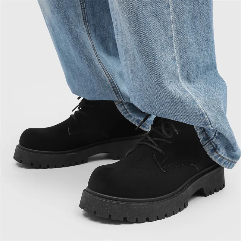 Men's High-Top Suede Derby Shoes - Autumn Fashion Work Boots with Thick Sole and Large Toe - Retro Trendy Yellow Boots thumbnail 4