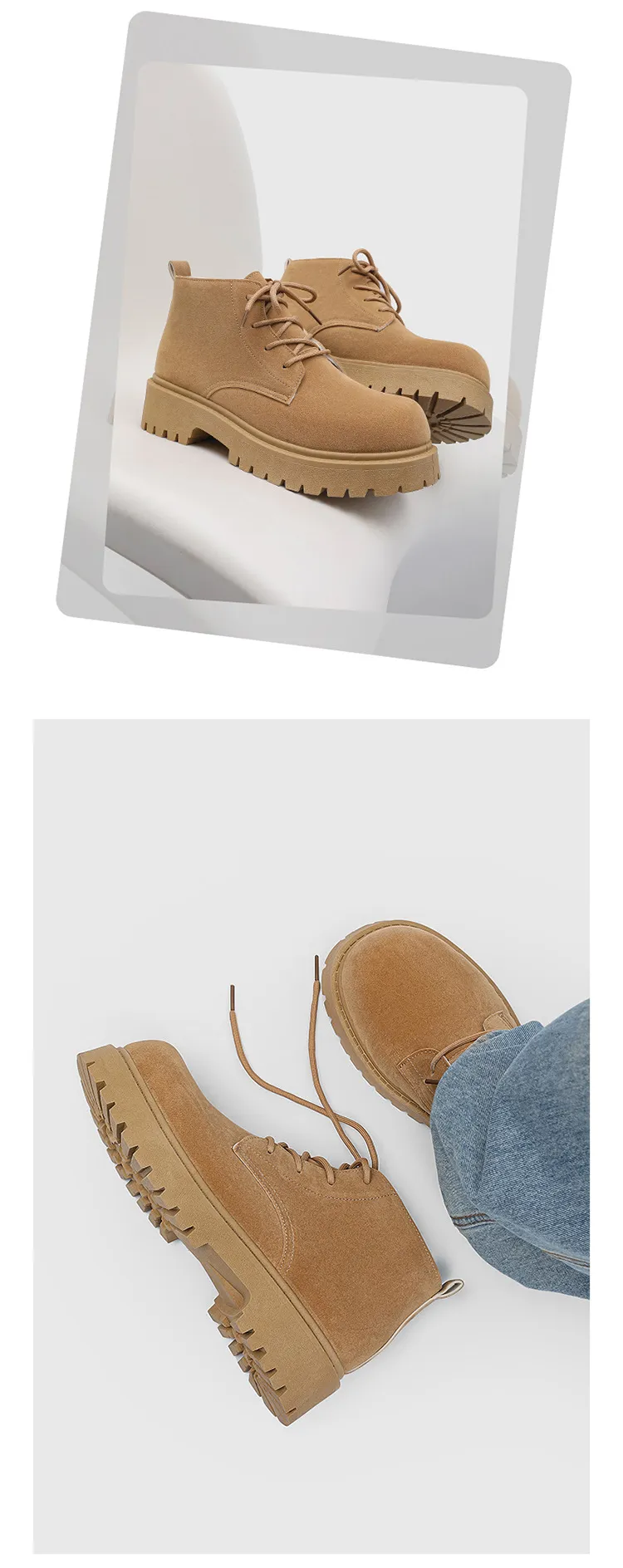 Men's High-Top Suede Derby Shoes - Autumn Fashion Work Boots with Thick Sole and Large Toe - Retro Trendy Yellow Boots showcase 16