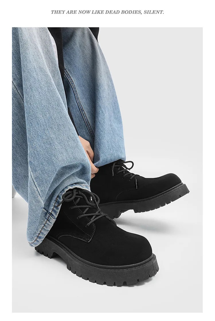 Men's High-Top Suede Derby Shoes - Autumn Fashion Work Boots with Thick Sole and Large Toe - Retro Trendy Yellow Boots showcase 9