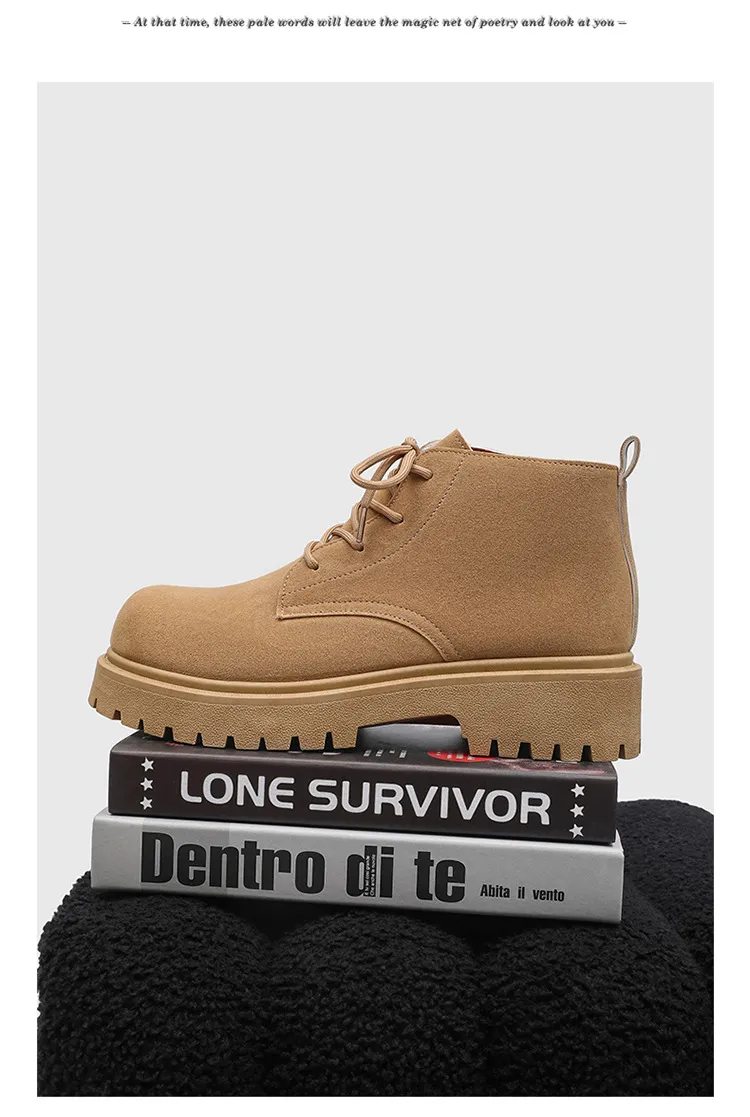 Men's High-Top Suede Derby Shoes - Autumn Fashion Work Boots with Thick Sole and Large Toe - Retro Trendy Yellow Boots showcase 14