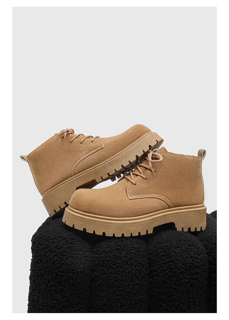 Men's High-Top Suede Derby Shoes - Autumn Fashion Work Boots with Thick Sole and Large Toe - Retro Trendy Yellow Boots showcase 11