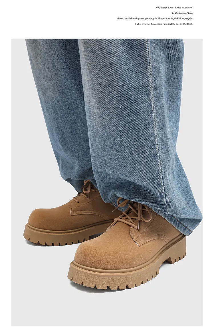 Men's High-Top Suede Derby Shoes - Autumn Fashion Work Boots with Thick Sole and Large Toe - Retro Trendy Yellow Boots showcase 10