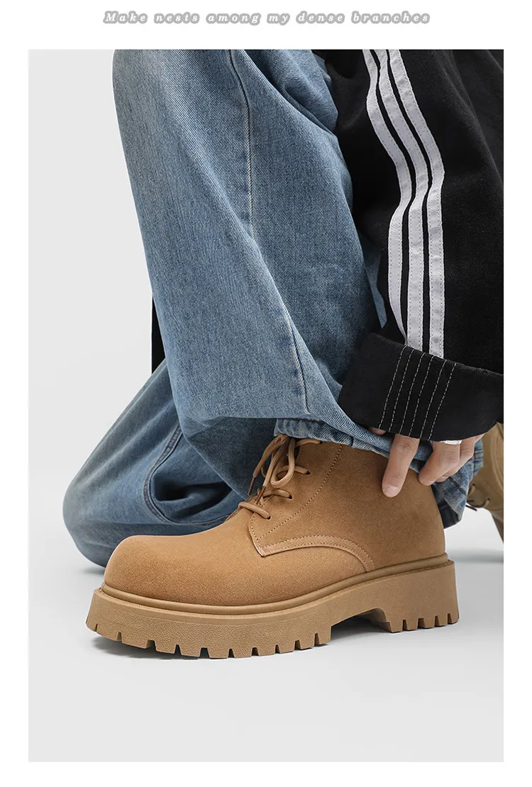 Men's High-Top Suede Derby Shoes - Autumn Fashion Work Boots with Thick Sole and Large Toe - Retro Trendy Yellow Boots showcase 17