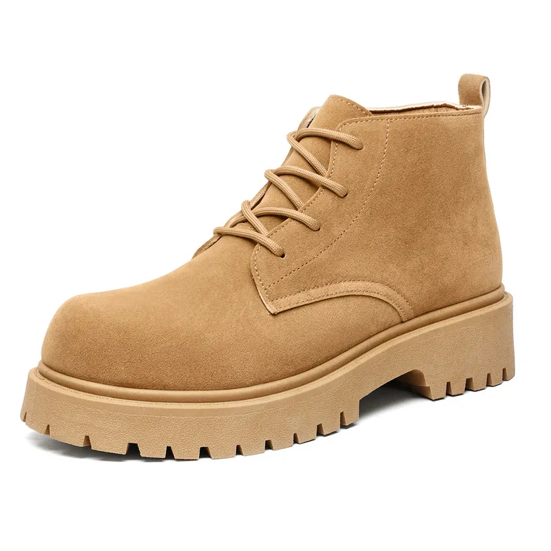 Men's High-Top Suede Derby Shoes - Autumn Fashion Work Boots with Thick Sole and Large Toe - Retro Trendy Yellow Boots thumbnail 5