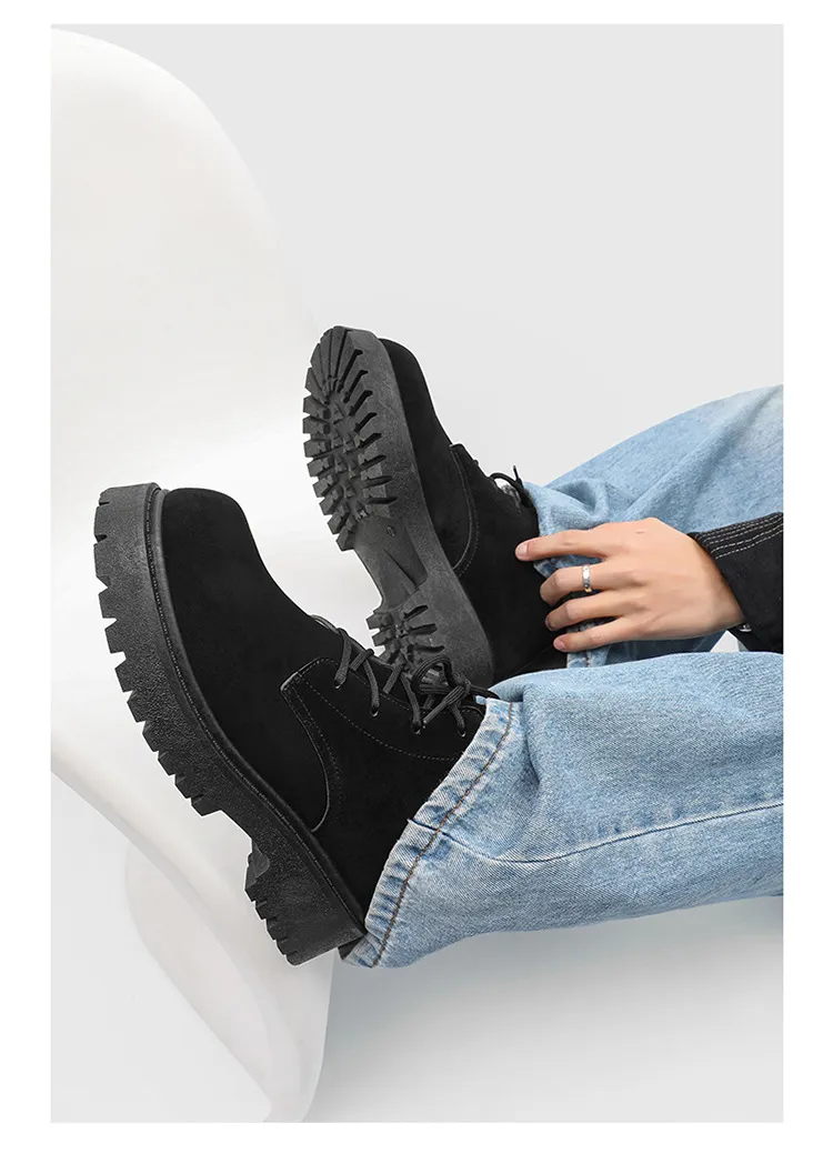 Men's High-Top Suede Derby Shoes - Autumn Fashion Work Boots with Thick Sole and Large Toe - Retro Trendy Yellow Boots showcase 7