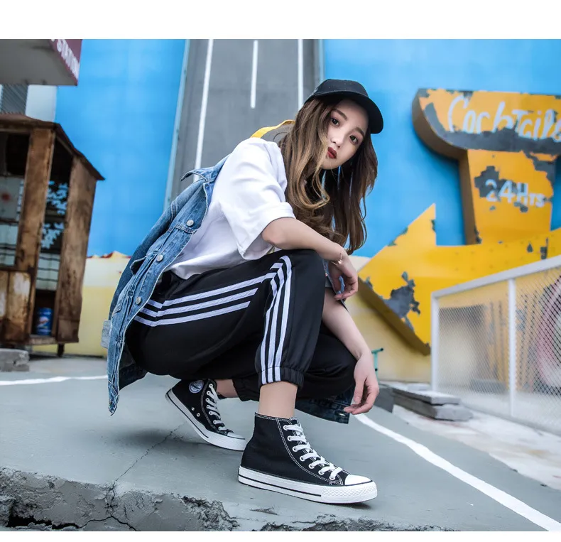 High Top Canvas Sneakers for Men and Women - Classic Black and White Pull-Back Casual Shoes - Comfortable Spring Style showcase 7