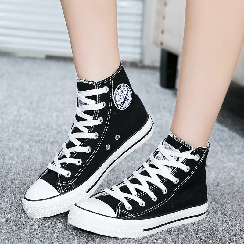 High Top Canvas Sneakers for Men and Women - Classic Black and White Pull-Back Casual Shoes - Comfortable Spring Style thumbnail 4