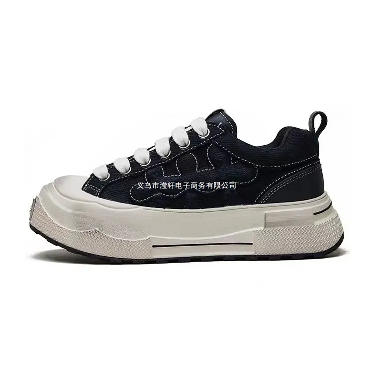 Unisex Canvas Sneakers Thick Sole - Qintian Style Casual Trendy Shoes for Men and Women, Wear-Resistant Fashion Sneakers showcase 1