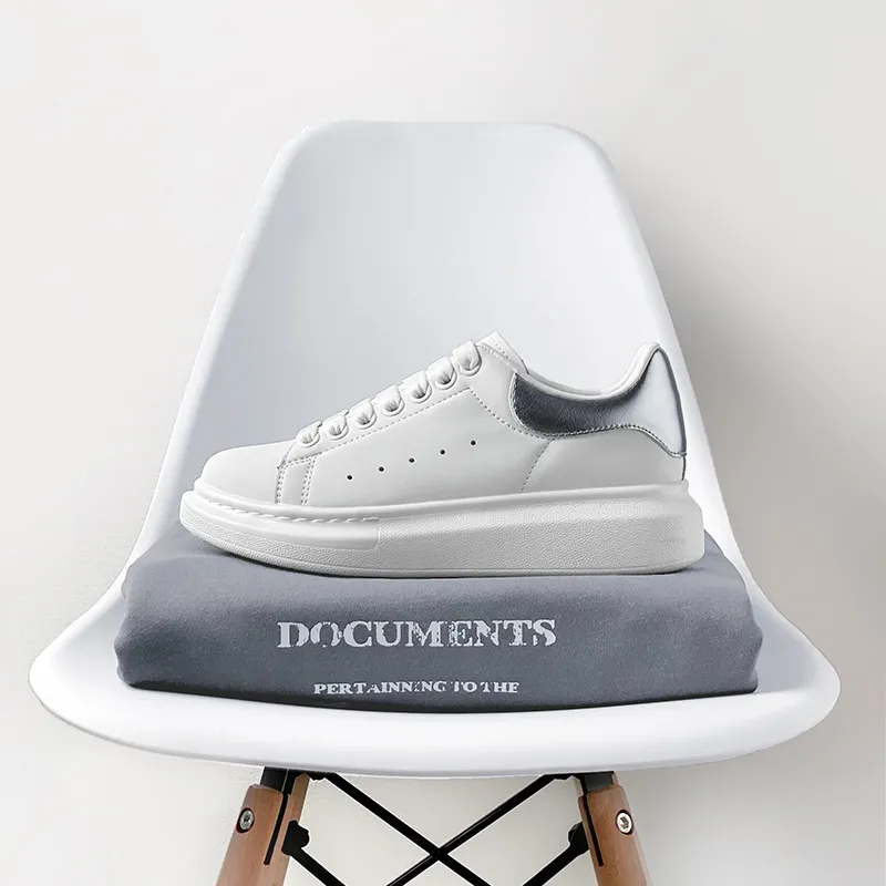 Alexander McQueen Inspired White Leather Sneakers for Men & Women - Thick Sole Height Increasing Fashion Casual Shoes - Premium Quality Putian Edition thumbnail 5
