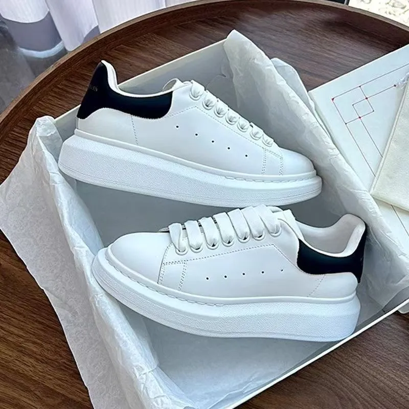 Alexander McQueen Inspired White Leather Sneakers for Men & Women - Thick Sole Height Increasing Fashion Casual Shoes - Premium Quality Putian Edition thumbnail 7