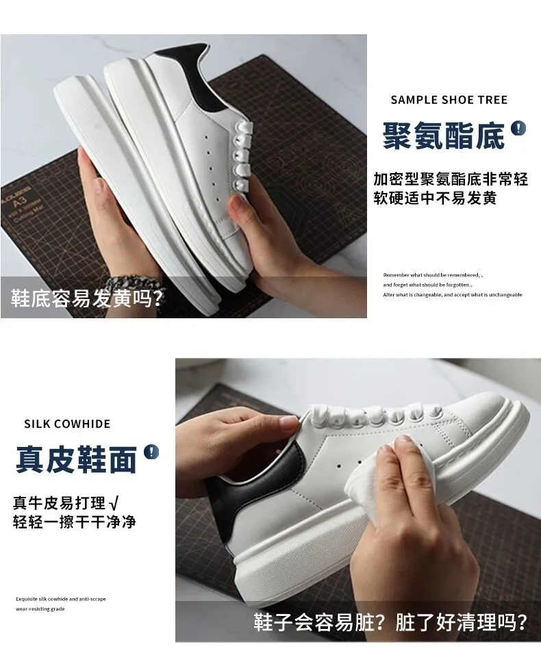 Alexander McQueen Inspired White Leather Sneakers for Men & Women - Thick Sole Height Increasing Fashion Casual Shoes - Premium Quality Putian Edition showcase 5