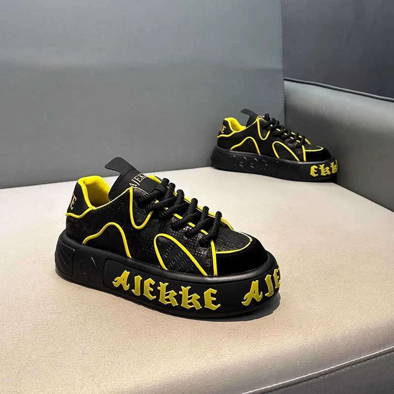 Men's Leather Casual Sports Dad Shoes - 2025 Autumn Fashion, Thick Sole, Breathable, Soft Sole, Increased Height thumbnail 3