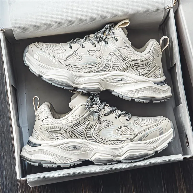 Men's Breathable Mesh Sneakers Spring 2025 - Thick Sole Athletic Shoes, Casual Dad Shoes, Lightweight Walking Footwear for Men thumbnail 2
