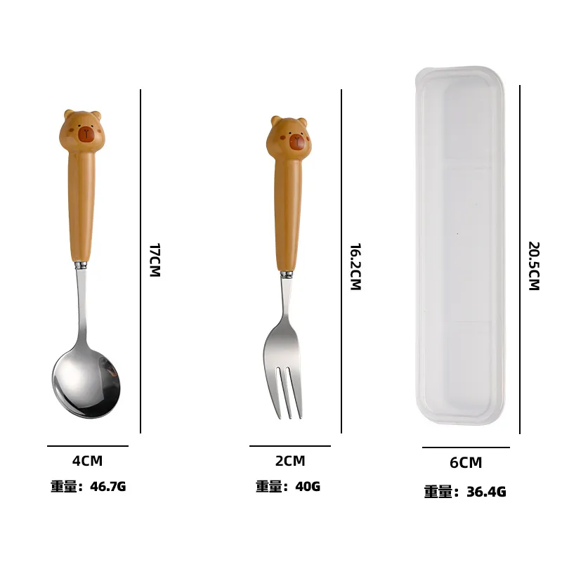 Cartoon Spoon and Fork Set for Kids - Portable Travel Cutlery with Storage Box - Toddler Feeding Utensils - Cute Design - Wholesale Available thumbnail 8