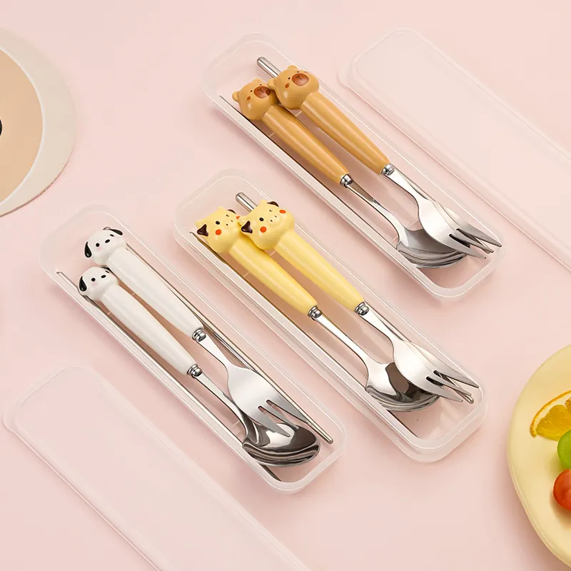 Cartoon Spoon and Fork Set for Kids - Portable Travel Cutlery with Storage Box - Toddler Feeding Utensils - Cute Design - Wholesale Available thumbnail 3