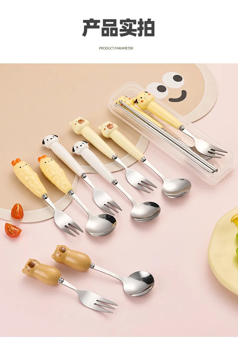 Cartoon Spoon and Fork Set for Kids - Portable Travel Cutlery with Storage Box - Toddler Feeding Utensils - Cute Design - Wholesale Available showcase 11
