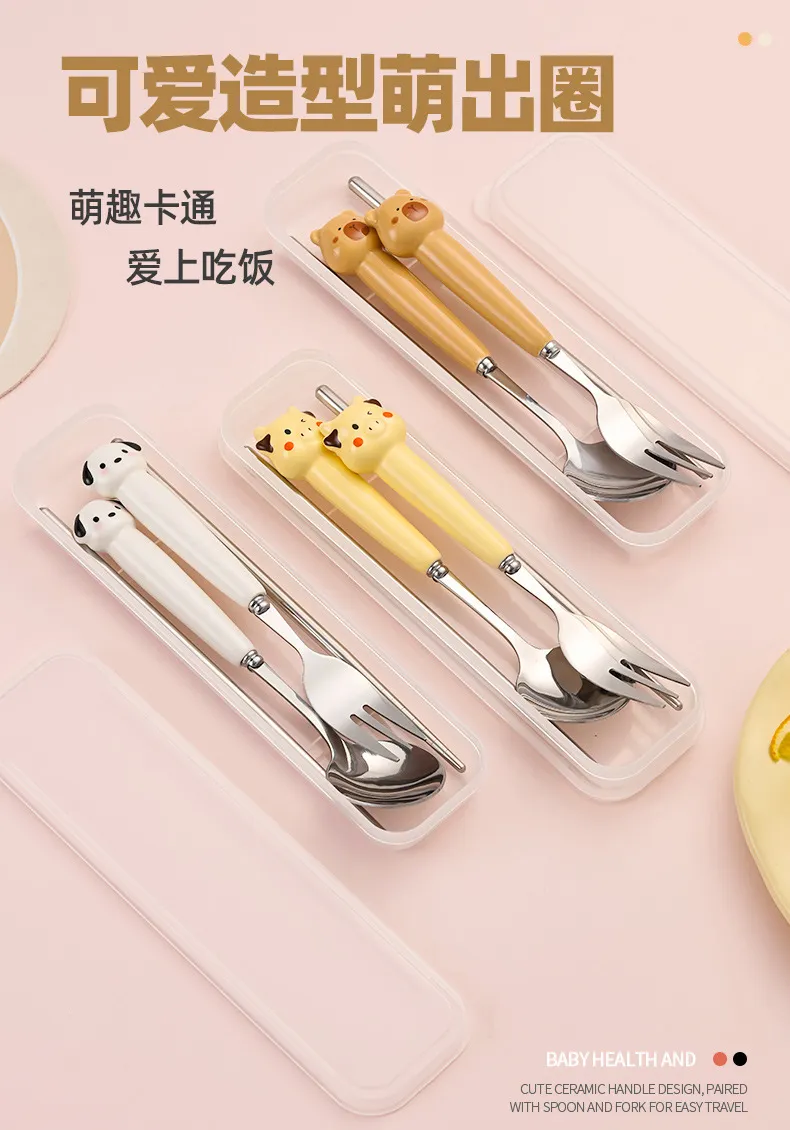 Cartoon Spoon and Fork Set for Kids - Portable Travel Cutlery with Storage Box - Toddler Feeding Utensils - Cute Design - Wholesale Available showcase 3