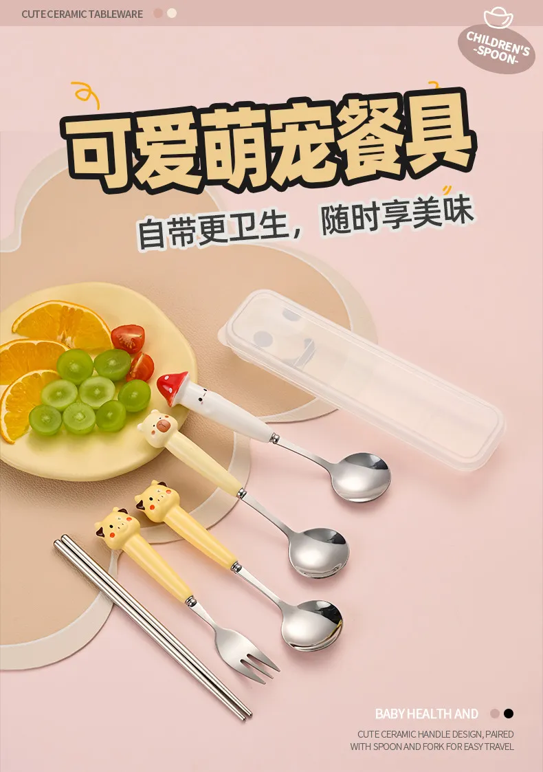 Cartoon Spoon and Fork Set for Kids - Portable Travel Cutlery with Storage Box - Toddler Feeding Utensils - Cute Design - Wholesale Available showcase 1