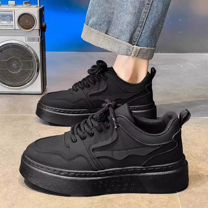 Men's Black Work Shoes Non-Slip Wear-Resistant Thick Sole Construction Site Safety Shoes Breathable Casual Versatile Sports Board Shoes for Men thumbnail 3