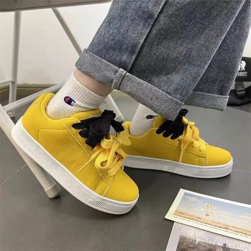 Trendy American Style Sneakers for Men and Women - Casual Loafers, Couple Shoes, Versatile Chic Design, Yellow Sports Shoes thumbnail 4