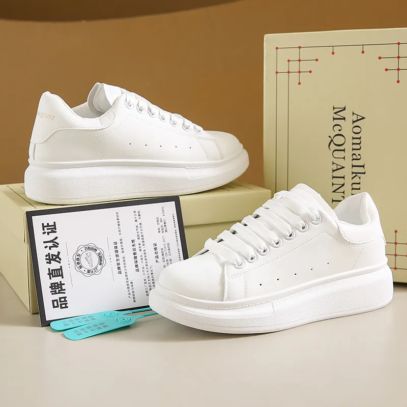 Unisex White Sneakers - PU Leather Slip-On Shoes for Men & Women - Thick Sole Height Increasing Fashion Trainers - 2025 New Model Versatile Style thumbnail 6
