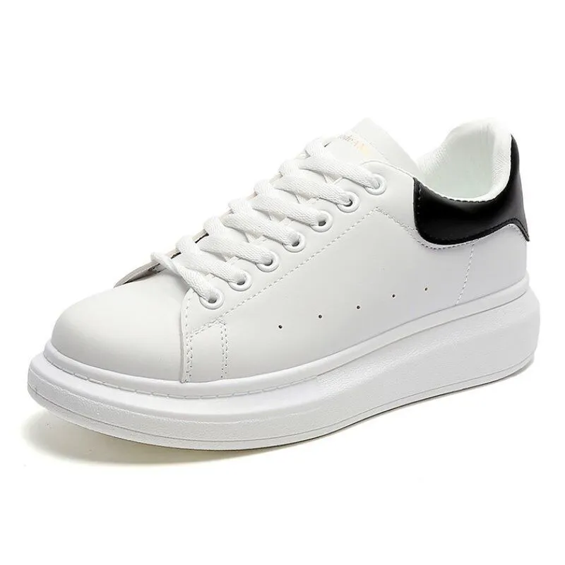 Unisex White Sneakers - PU Leather Slip-On Shoes for Men & Women - Thick Sole Height Increasing Fashion Trainers - 2025 New Model Versatile Style thumbnail 5