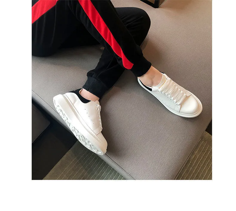 Unisex White Sneakers - PU Leather Slip-On Shoes for Men & Women - Thick Sole Height Increasing Fashion Trainers - 2025 New Model Versatile Style showcase 12