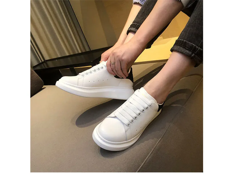 Unisex White Sneakers - PU Leather Slip-On Shoes for Men & Women - Thick Sole Height Increasing Fashion Trainers - 2025 New Model Versatile Style showcase 11