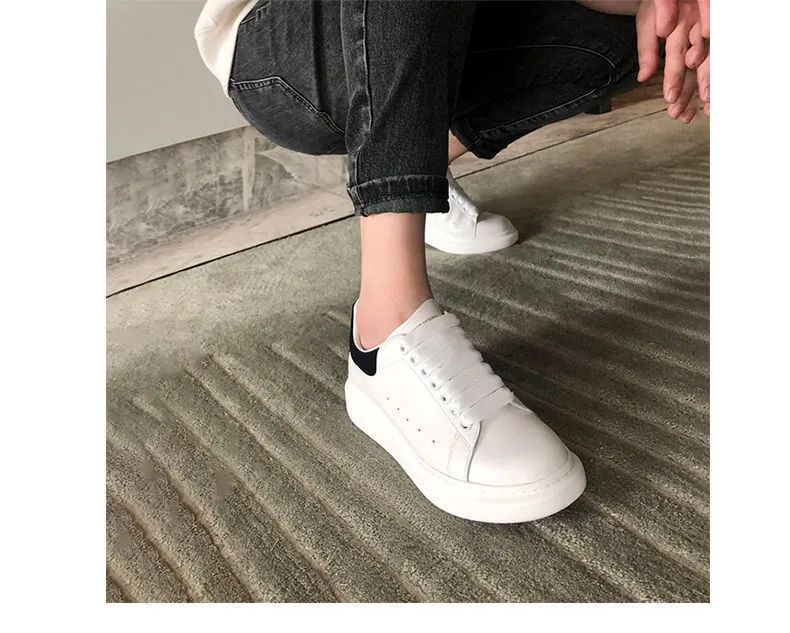 Unisex White Sneakers - PU Leather Slip-On Shoes for Men & Women - Thick Sole Height Increasing Fashion Trainers - 2025 New Model Versatile Style showcase 9