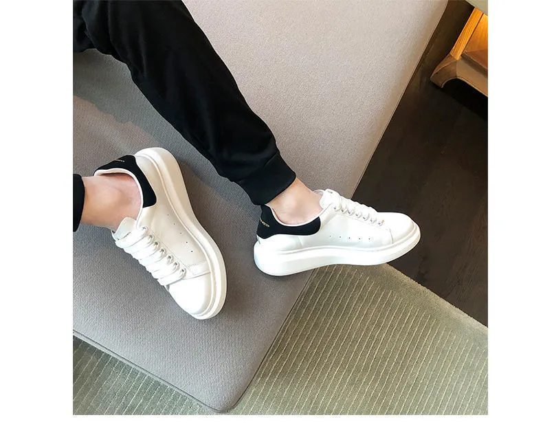 Unisex White Sneakers - PU Leather Slip-On Shoes for Men & Women - Thick Sole Height Increasing Fashion Trainers - 2025 New Model Versatile Style showcase 10
