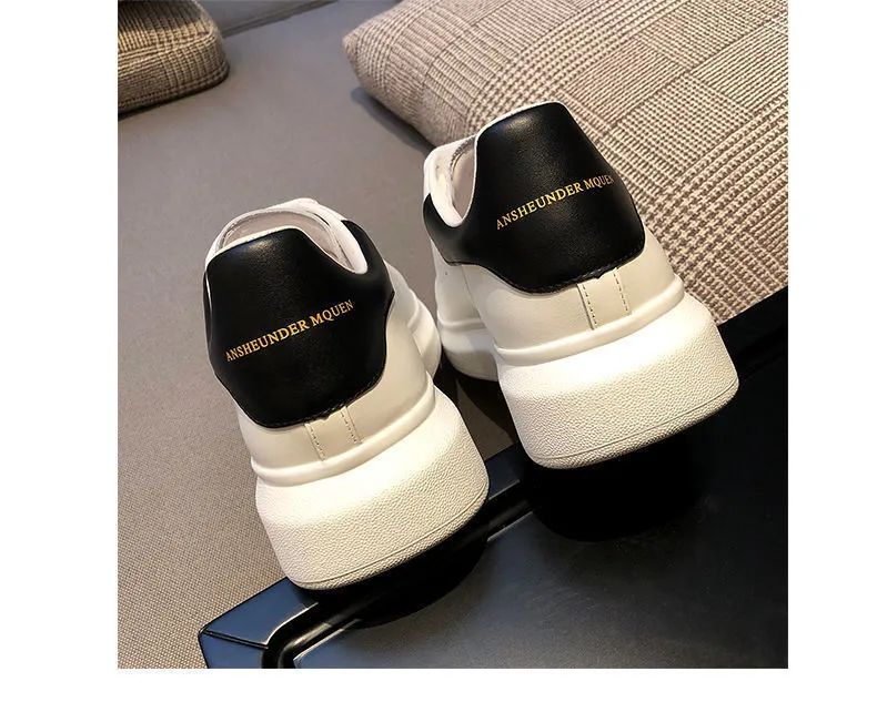 Unisex White Sneakers - PU Leather Slip-On Shoes for Men & Women - Thick Sole Height Increasing Fashion Trainers - 2025 New Model Versatile Style showcase 16