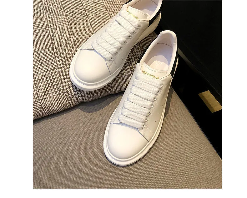 Unisex White Sneakers - PU Leather Slip-On Shoes for Men & Women - Thick Sole Height Increasing Fashion Trainers - 2025 New Model Versatile Style showcase 14