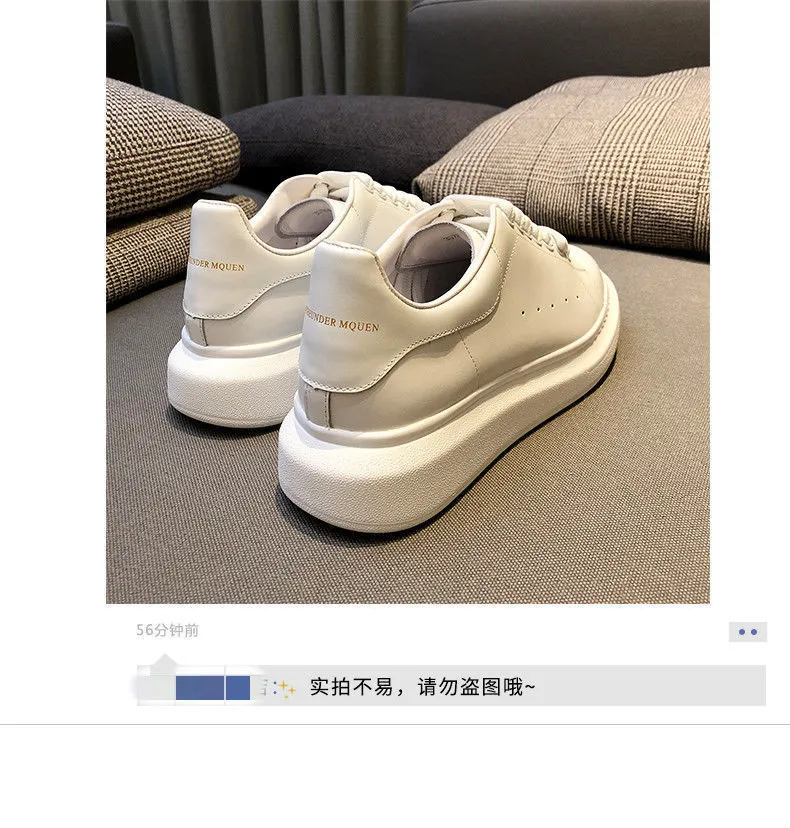 Unisex White Sneakers - PU Leather Slip-On Shoes for Men & Women - Thick Sole Height Increasing Fashion Trainers - 2025 New Model Versatile Style showcase 18
