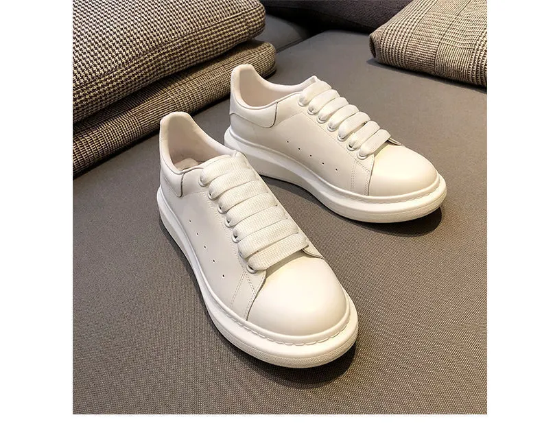 Unisex White Sneakers - PU Leather Slip-On Shoes for Men & Women - Thick Sole Height Increasing Fashion Trainers - 2025 New Model Versatile Style showcase 17