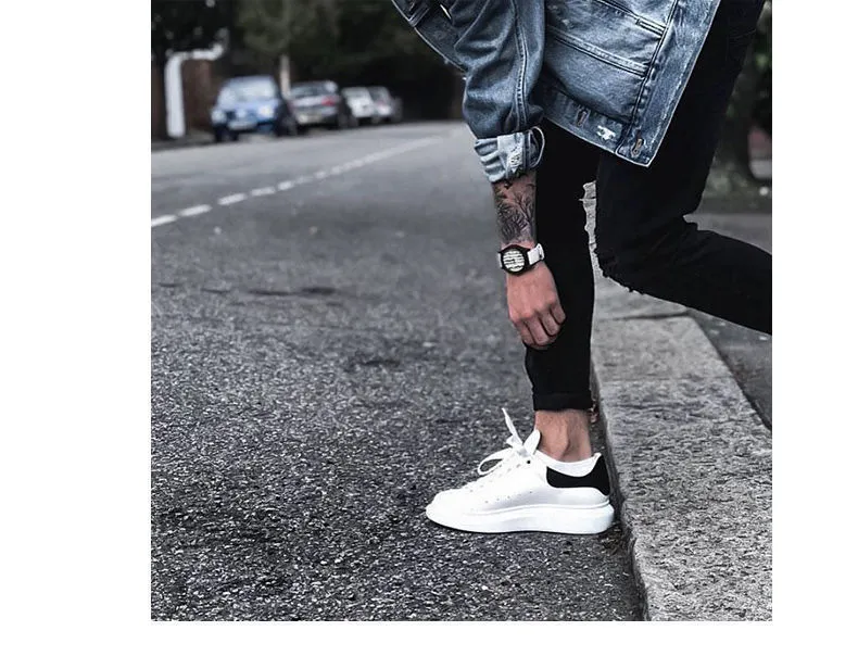 Unisex White Sneakers - PU Leather Slip-On Shoes for Men & Women - Thick Sole Height Increasing Fashion Trainers - 2025 New Model Versatile Style showcase 4