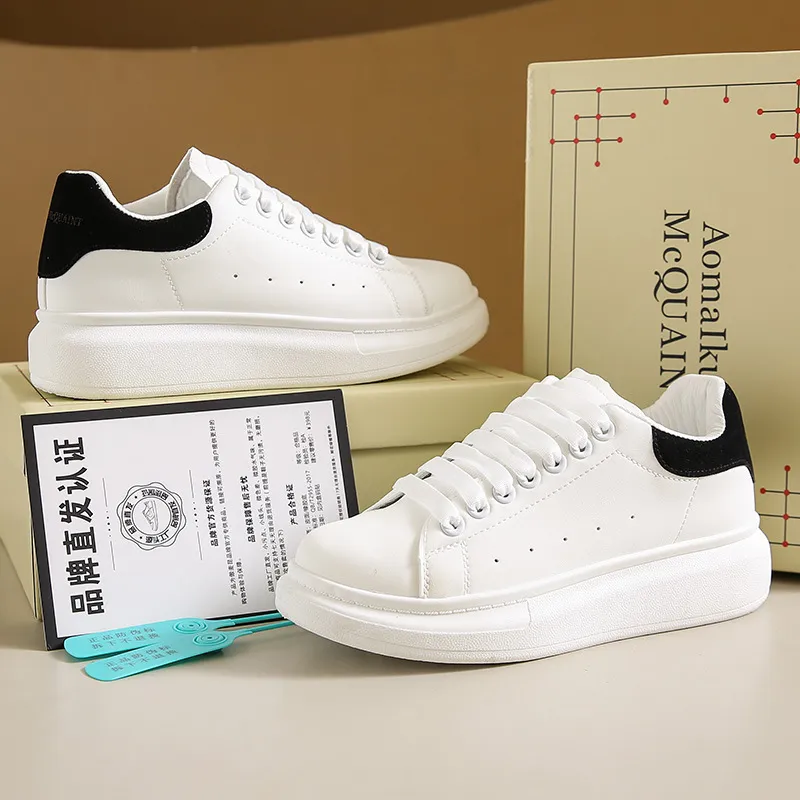 Unisex White Sneakers - PU Leather Slip-On Shoes for Men & Women - Thick Sole Height Increasing Fashion Trainers - 2025 New Model Versatile Style thumbnail 3