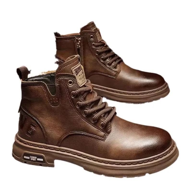 Men's High-Top Leather Martin Boots - American Style Casual Tooling Shoes for Autumn/Winter - Trendy Thick Sole Outdoor Work Boots thumbnail 5