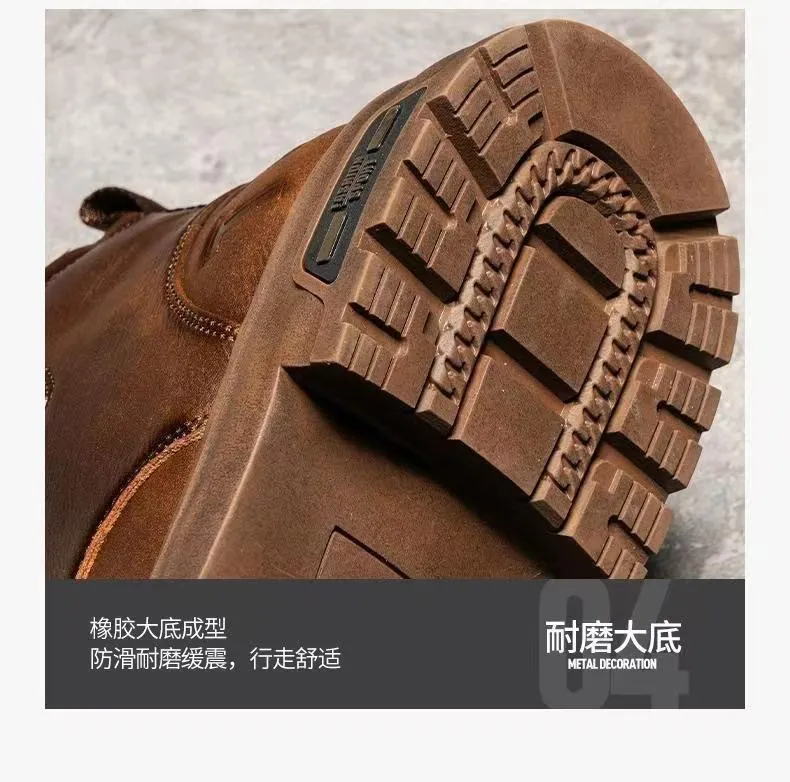 Men's High-Top Leather Martin Boots - American Style Casual Tooling Shoes for Autumn/Winter - Trendy Thick Sole Outdoor Work Boots showcase 5