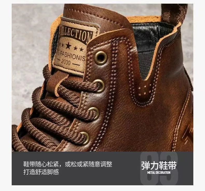 Men's High-Top Leather Martin Boots - American Style Casual Tooling Shoes for Autumn/Winter - Trendy Thick Sole Outdoor Work Boots showcase 6
